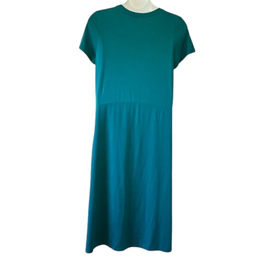 Cuddl Duds Flexwear Maxi Dress Teal Color Scoop Neck Short Sleeve Side Slits P1X - Picture 5 of 8